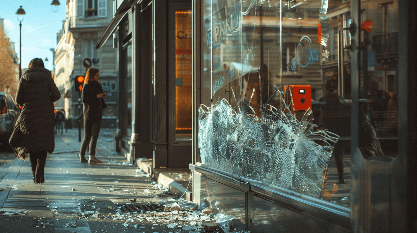 Aperçu : Rue commerçante — Dégradation et attroupement